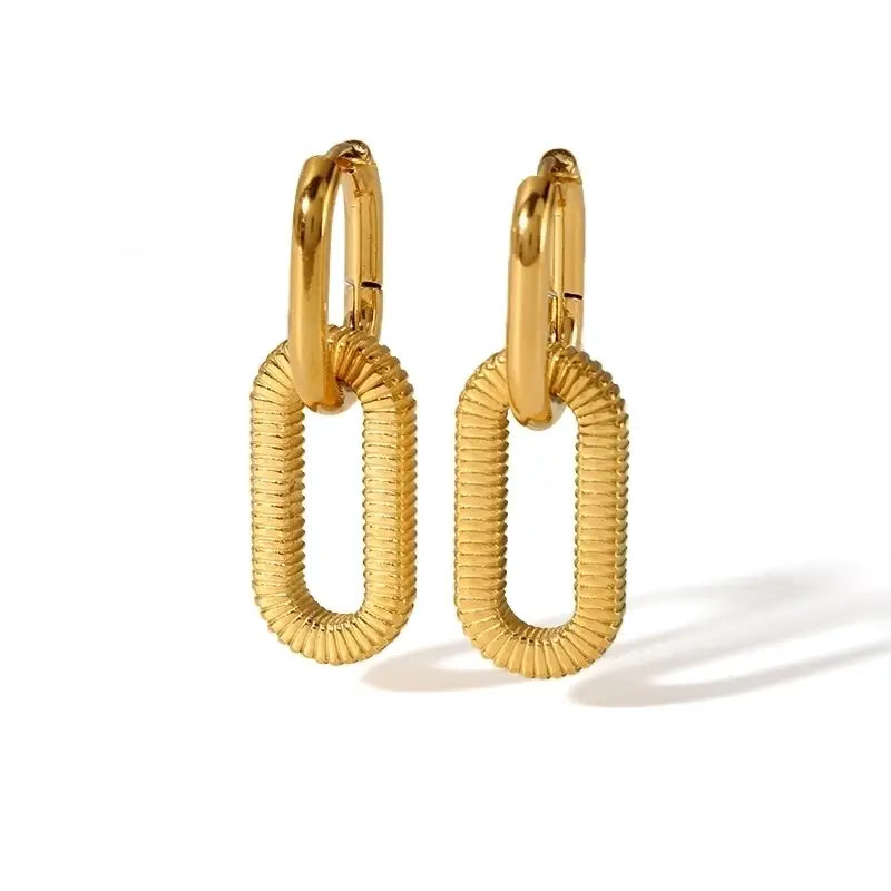 Oval Gold Hoop Drop Earrings Stainless Steel
