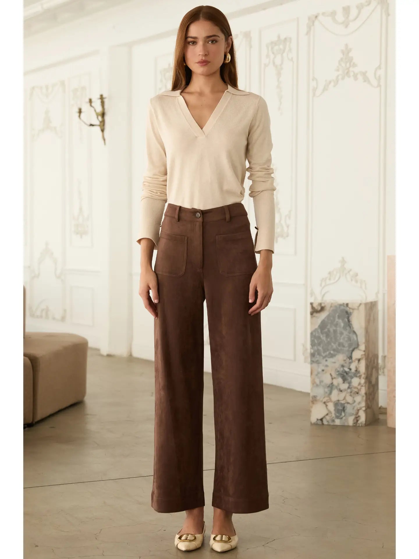 Faux Suede Wide Legged Pant