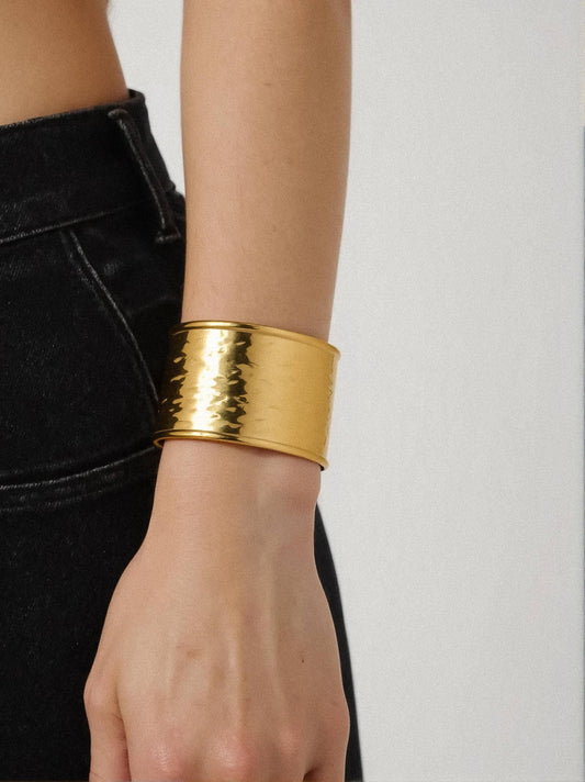 Calric 18K Gold Non-Tarnish Wide Statement Cuff Bracelet