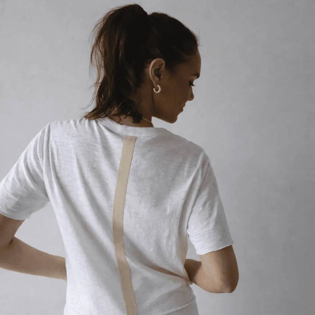 Relaxed Crew in White with Oyster Stripe