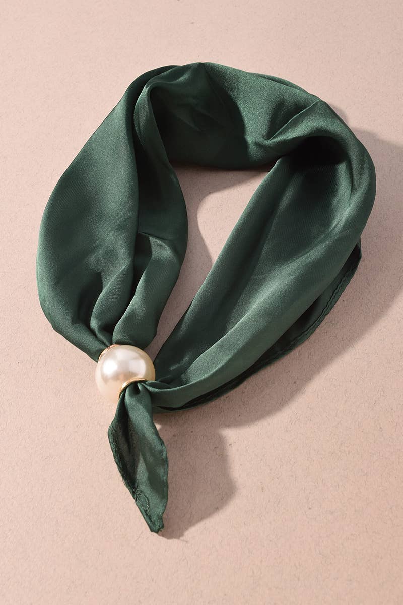 Oversized Pearl Accent Satin Necklace Scarf: Green
