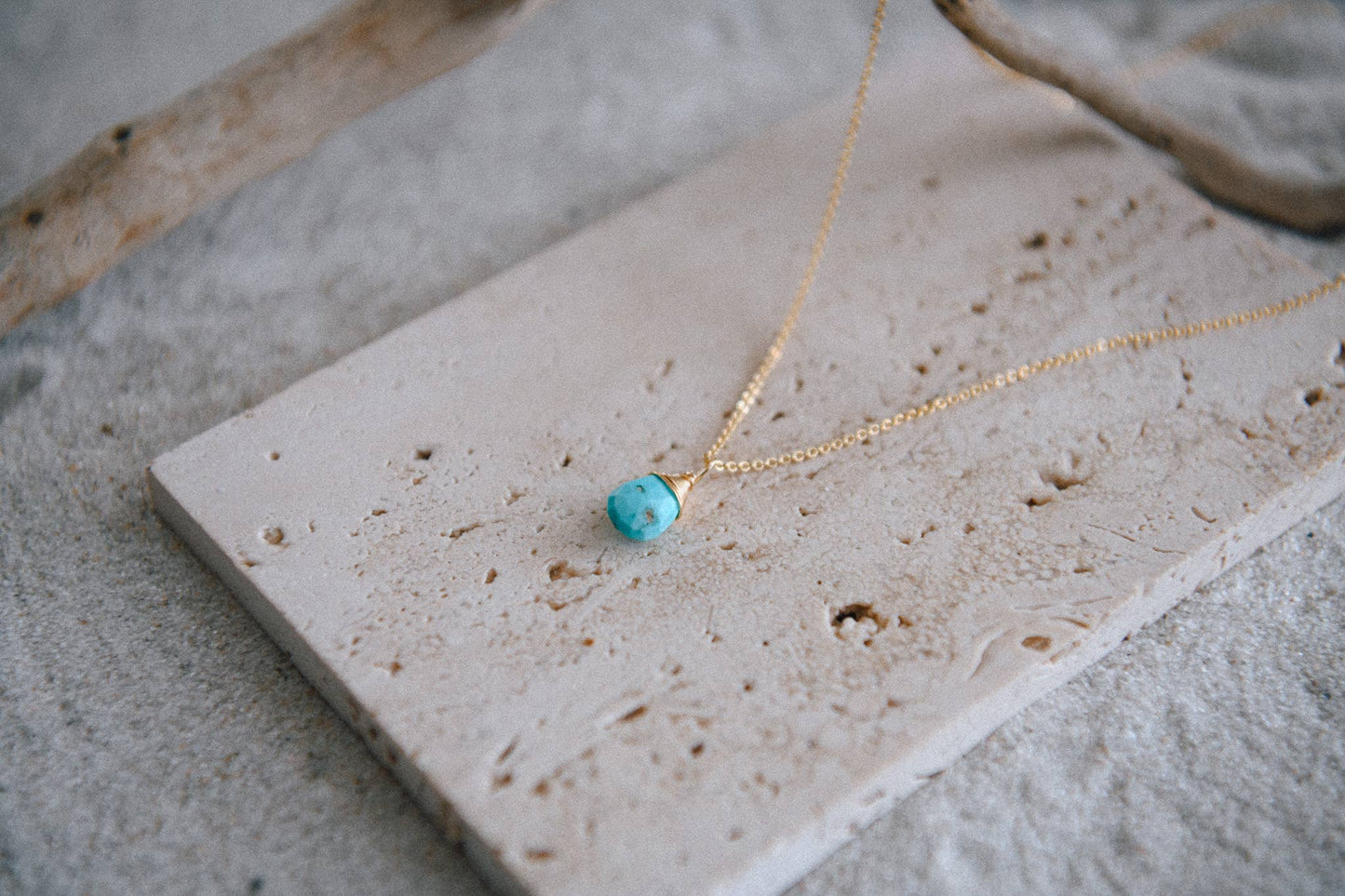 Gemstone Teardrop Pendant Necklace: Labradorite or Turquoise