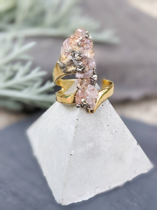 Gold and Pink Stone Adjustable Gold Plated Ring