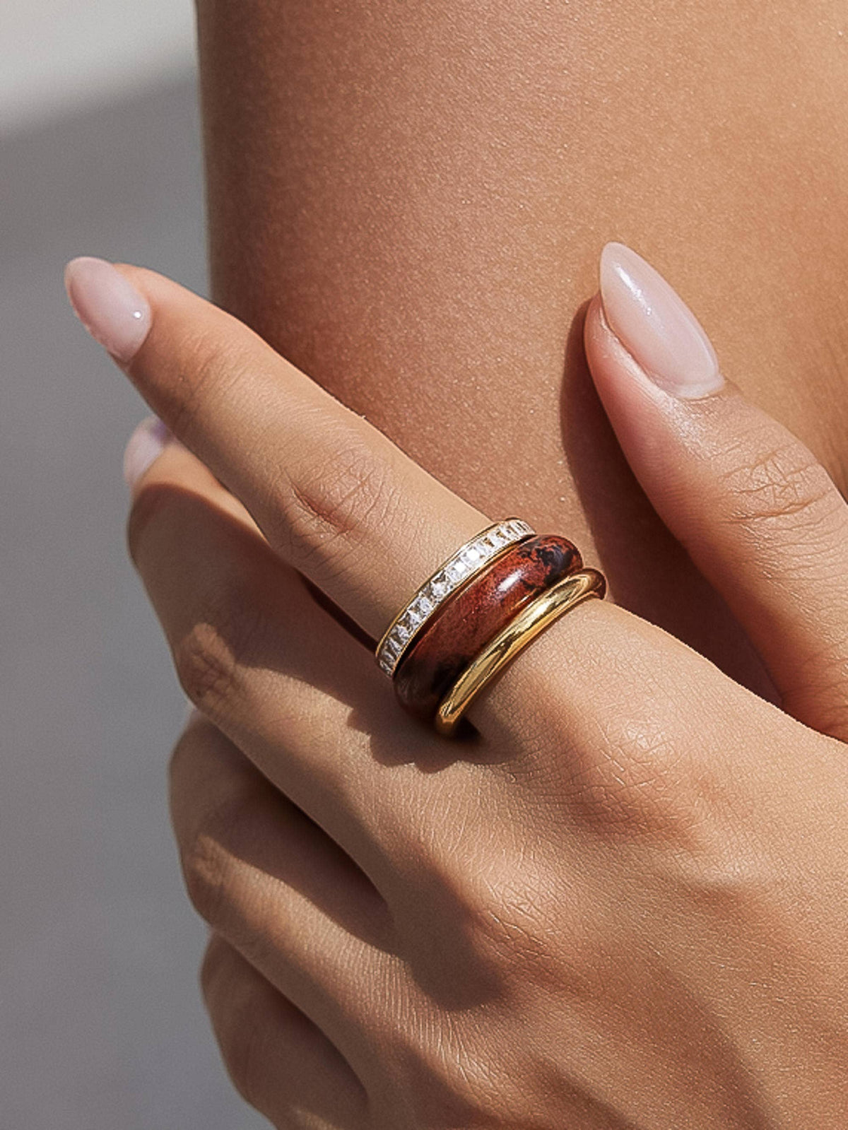 Red Jasper Stone Mixed Ring Set