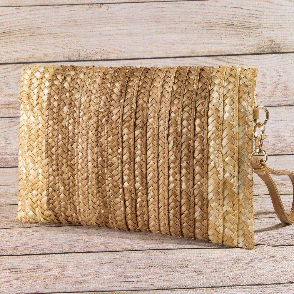 Three Tone Straw Clutch Bag - 4 Colors