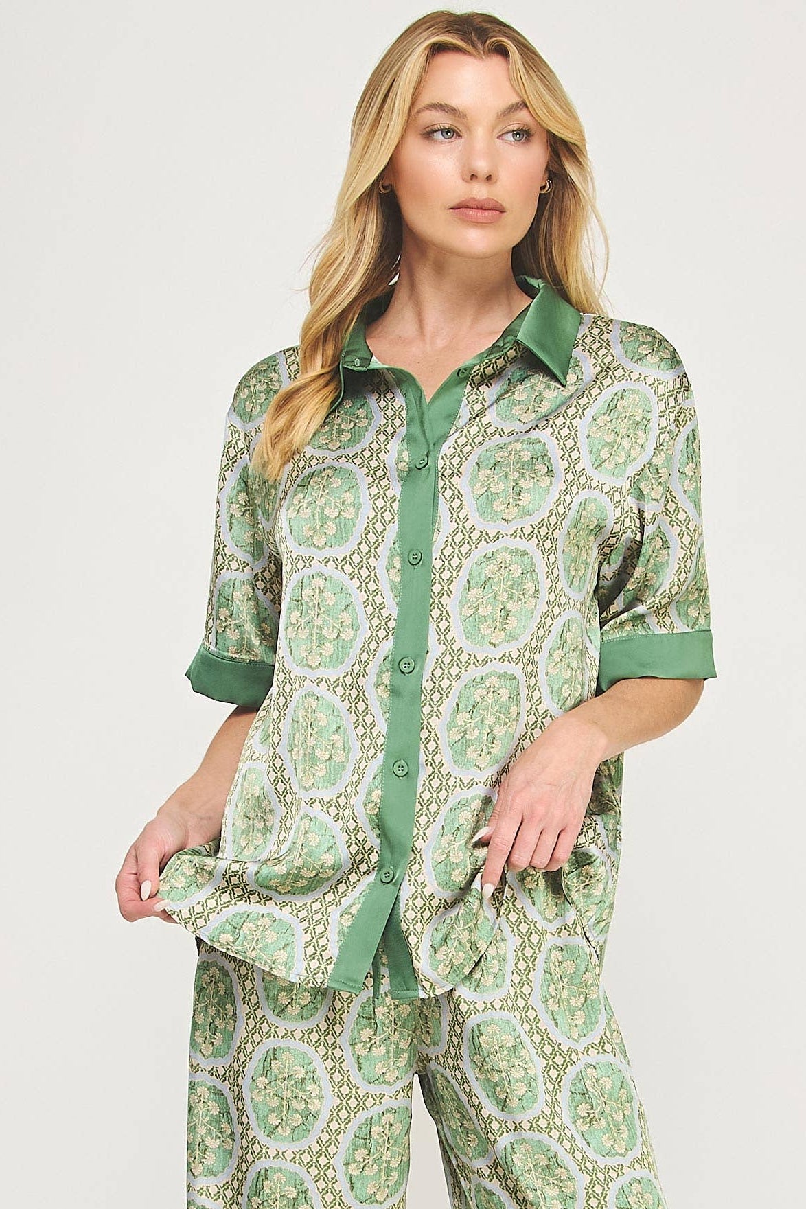 Venetian Satin Blouse - Green