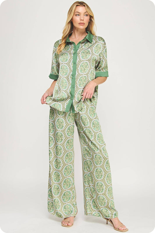 Venetian Satin Blouse - Green