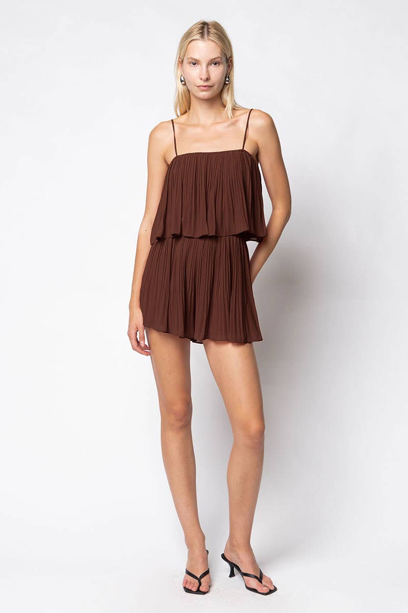 Strappy Short Pleated Romper - Multiple Colors