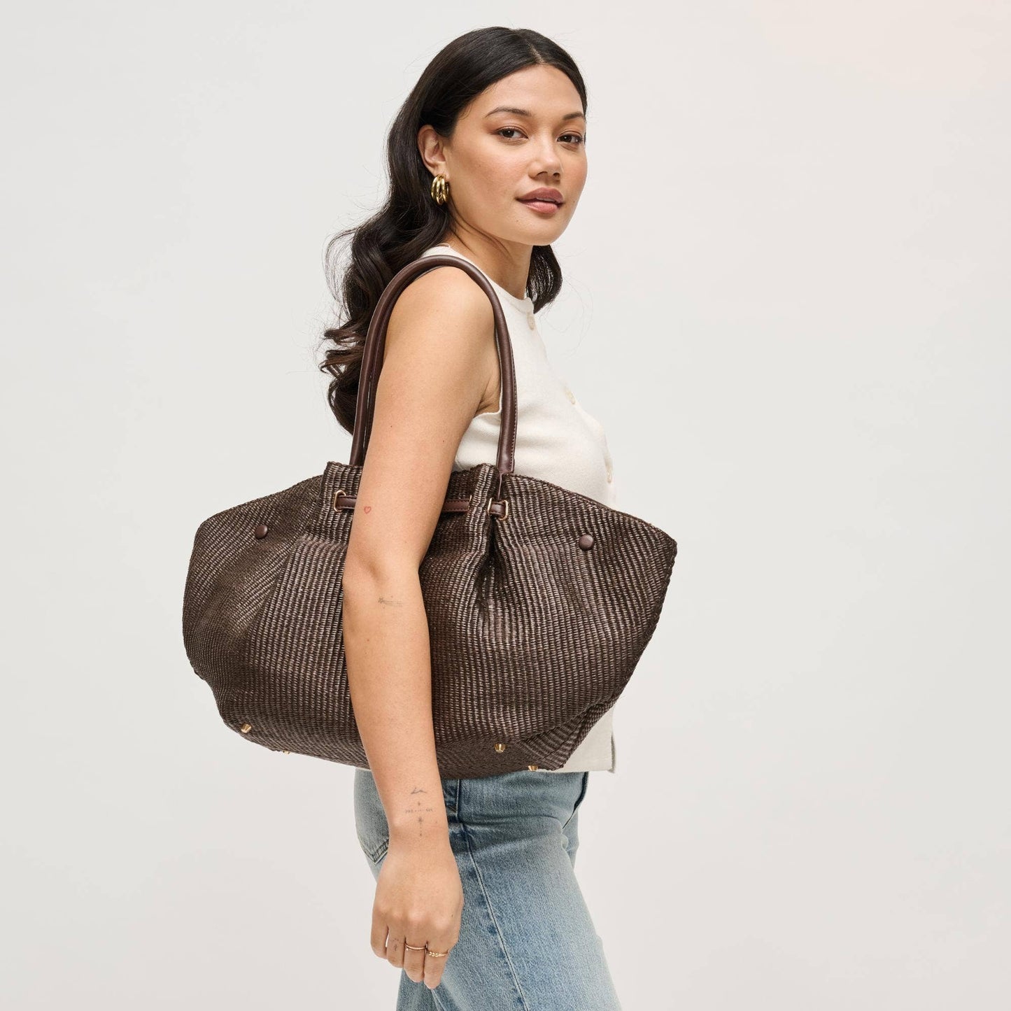 Kaia - Straw Tote: Natural Black