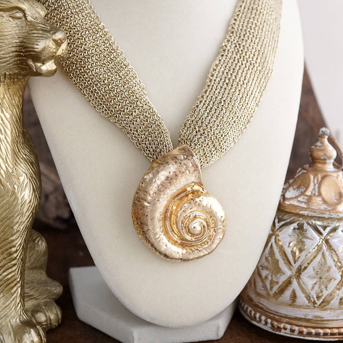 Knitted Thread Spiral Shell Necklace