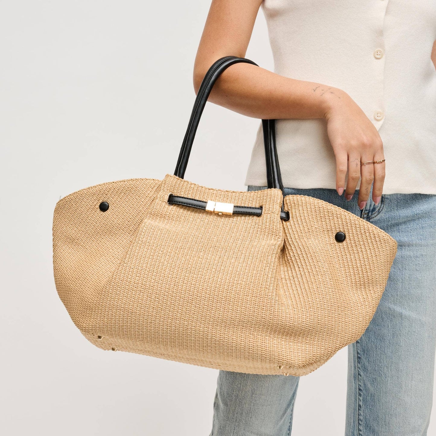 Kaia - Straw Tote: Natural Black