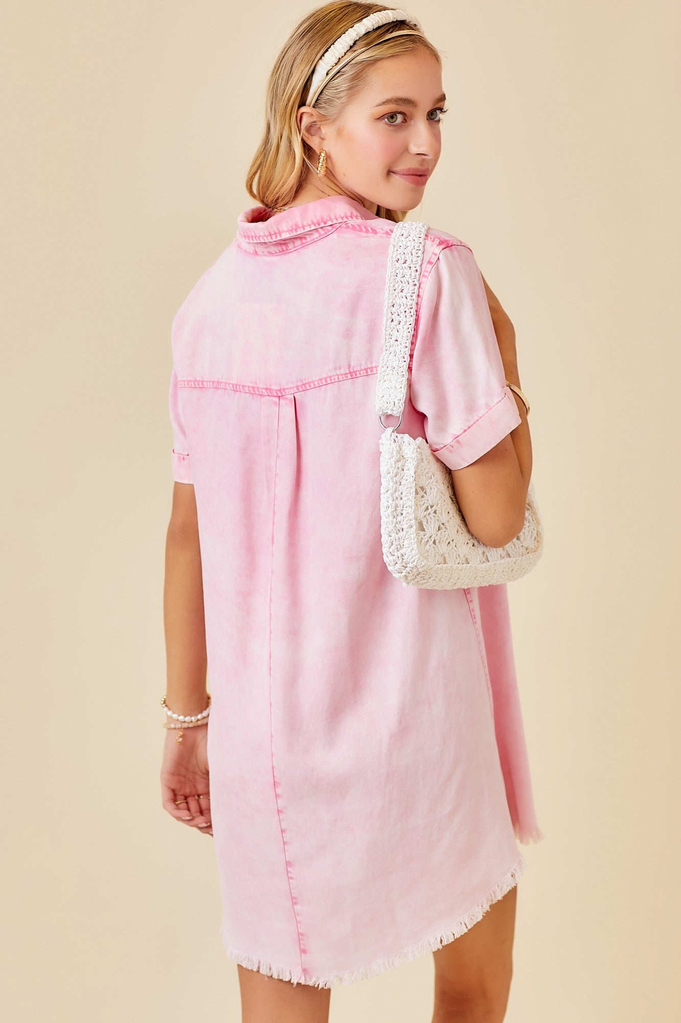 Washed Denim Dress - Pink
