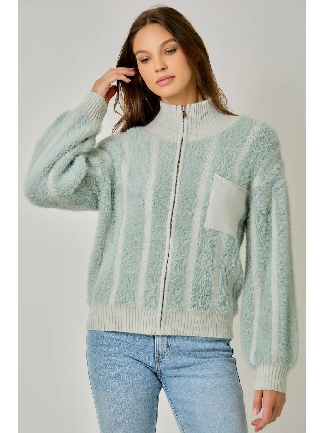 Seafoam Fuzzy Zip Up