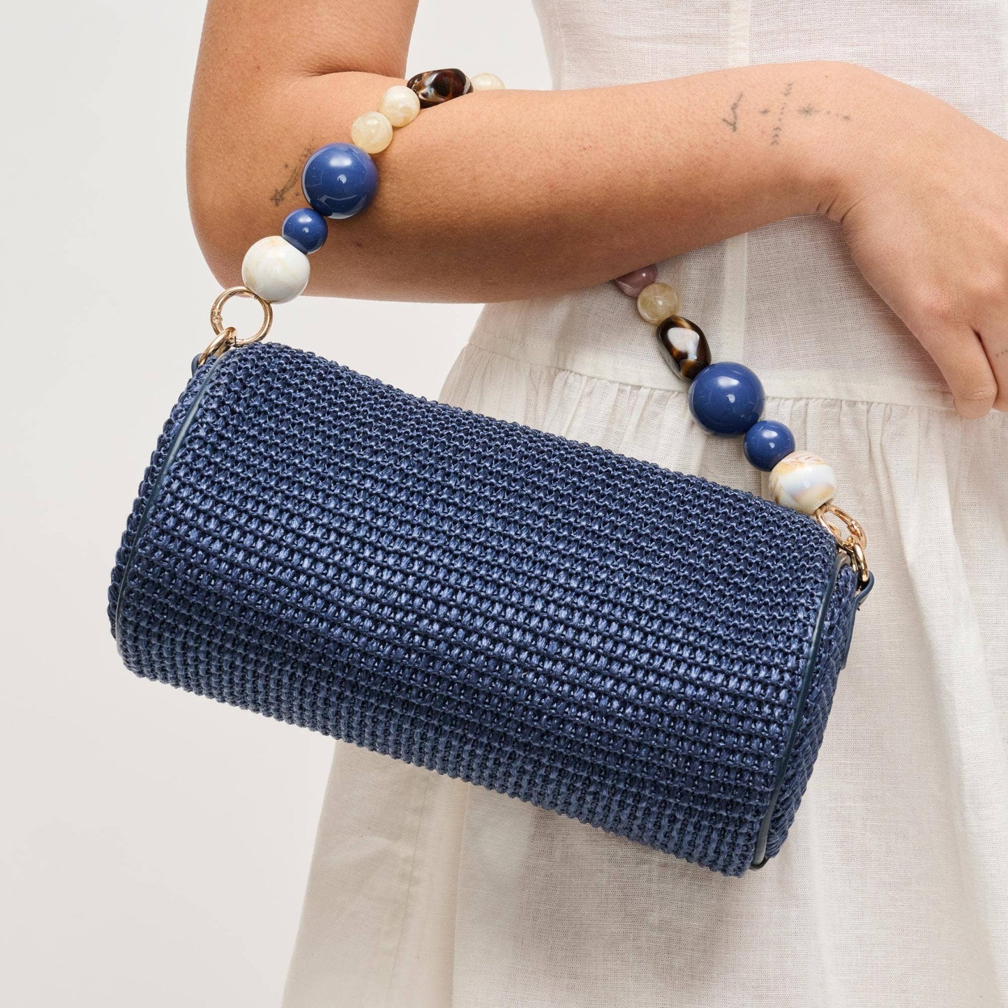 Rachel - Straw Clutch: Navy