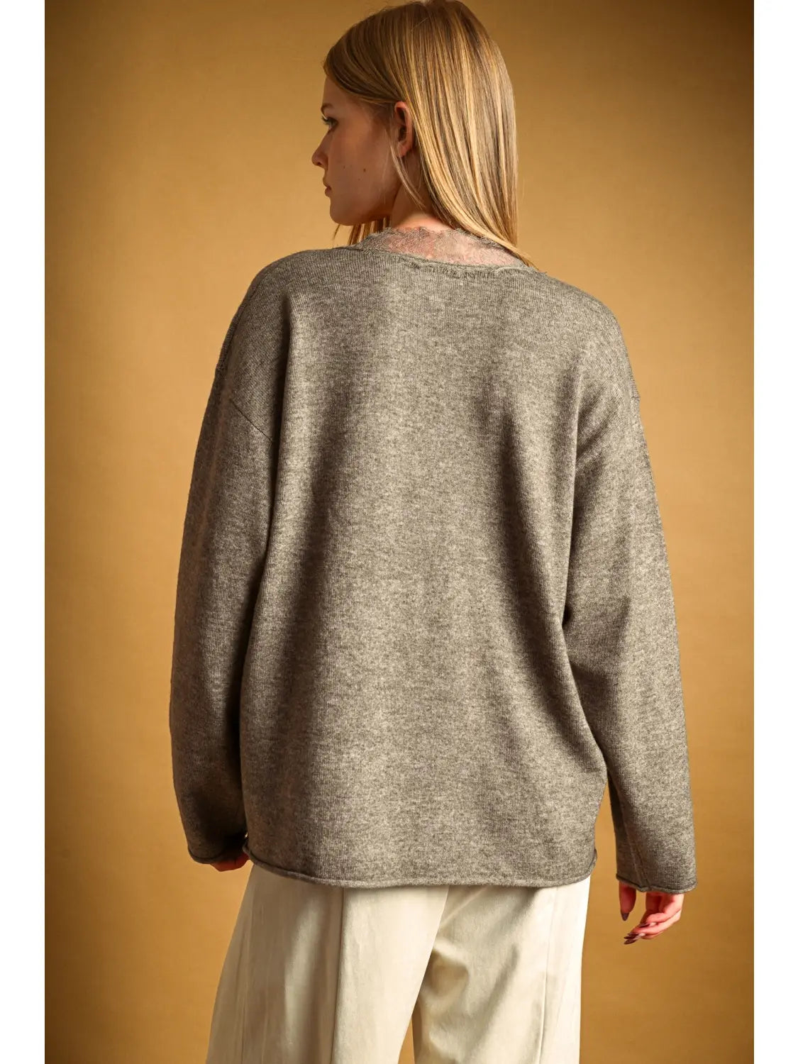 Laced Neckline Sweater - 2 Colors