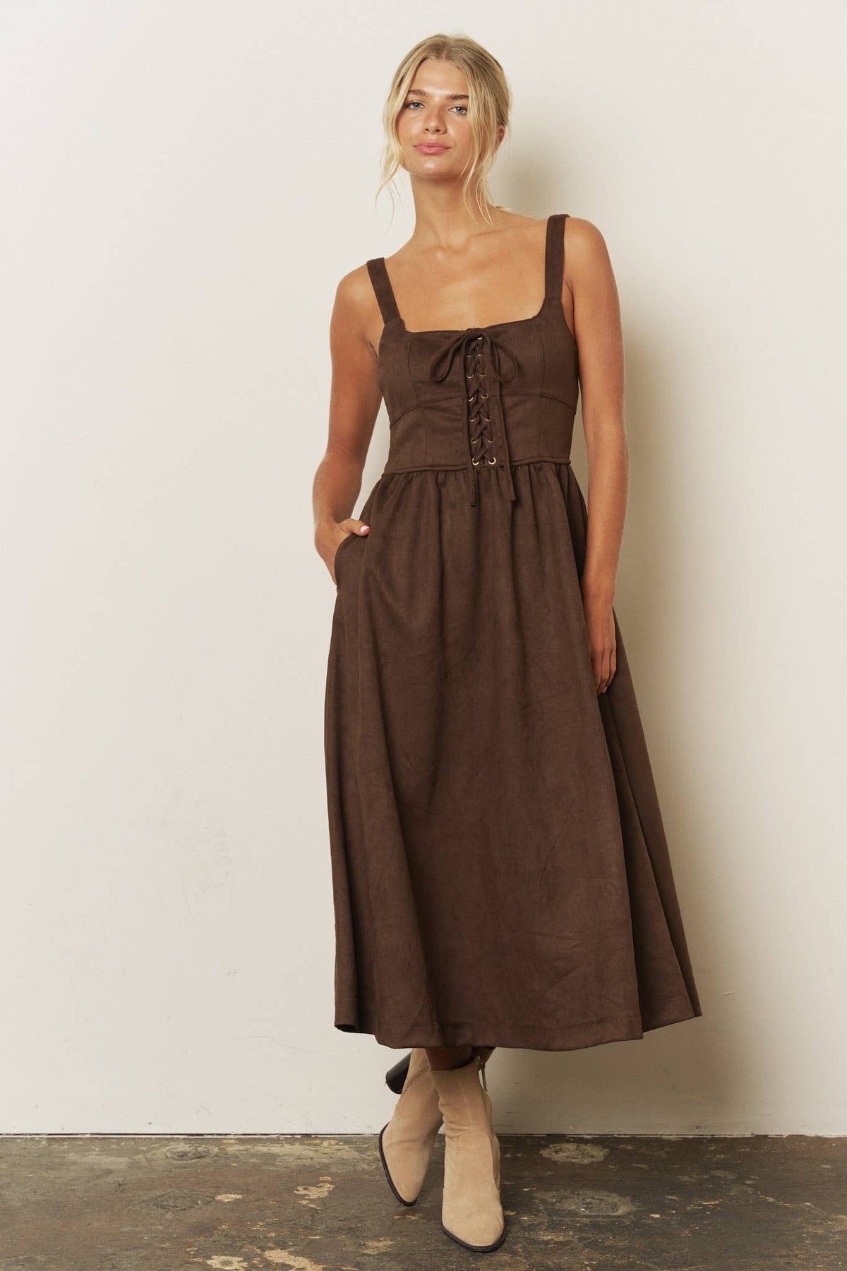Suede Espresso Lace Up Dress