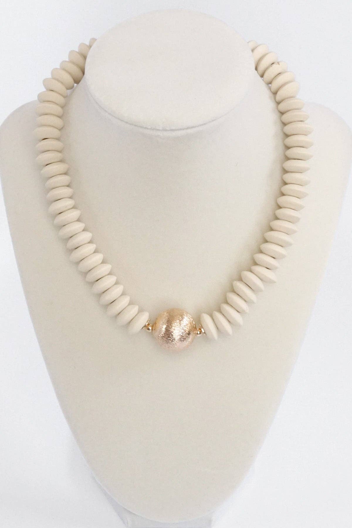 Wood Saucer Beads Short Statement Necklace- Multiple Colors