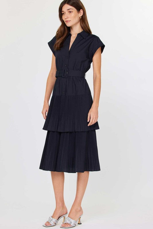 Layered Pleated Belt Dress
