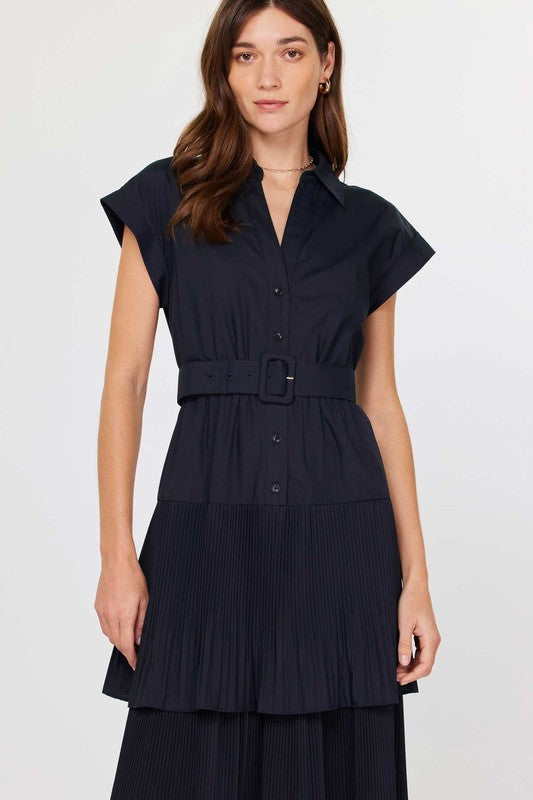 Layered Pleated Belt Dress