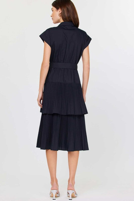 Layered Pleated Belt Dress