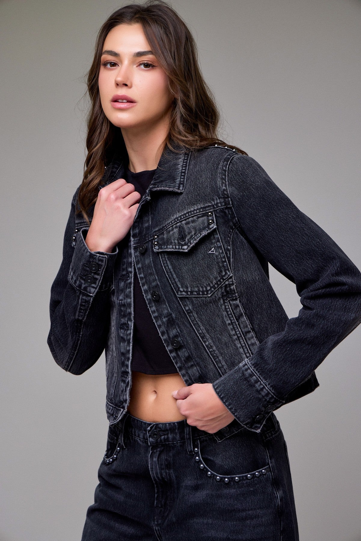 Black Embellished Trucker Jacket