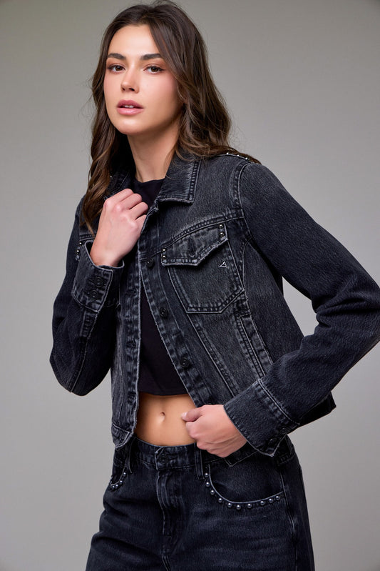 Black Embellished Trucker Jacket
