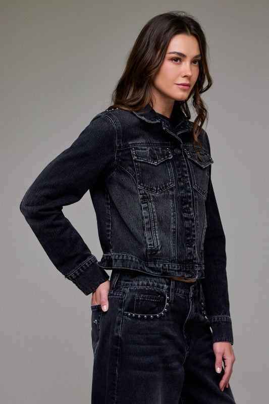 Black Embellished Trucker Jacket
