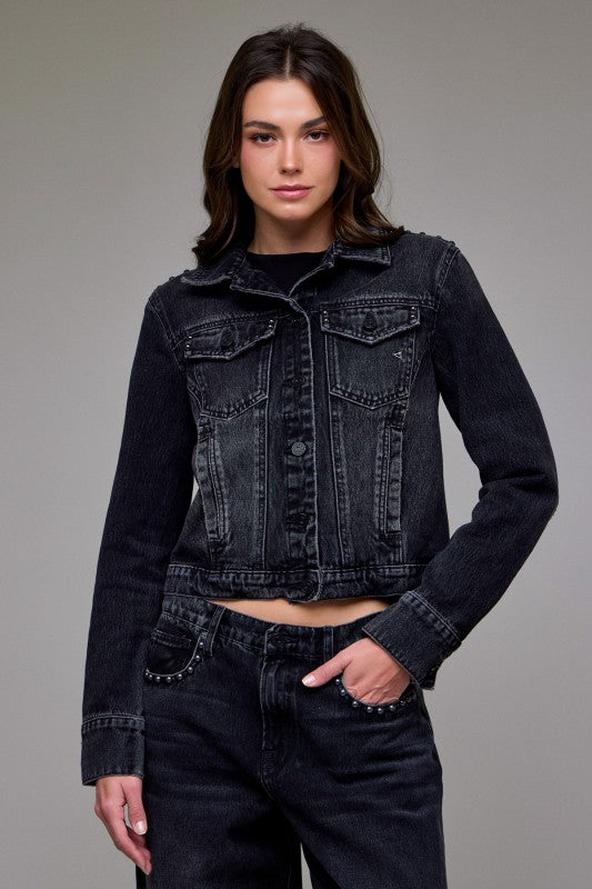 Black Embellished Trucker Jacket