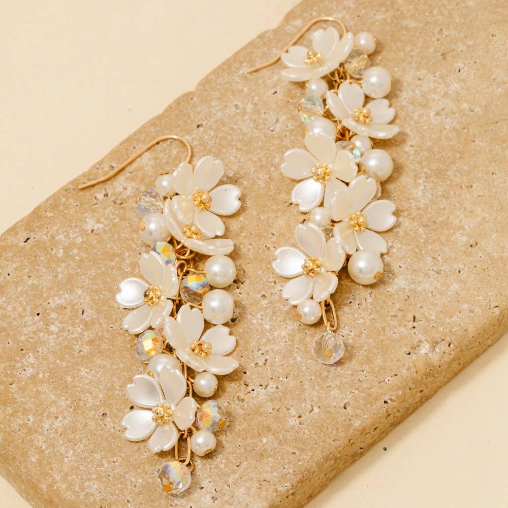 Pearl Beads And Flowers Chain Dangle Earrings