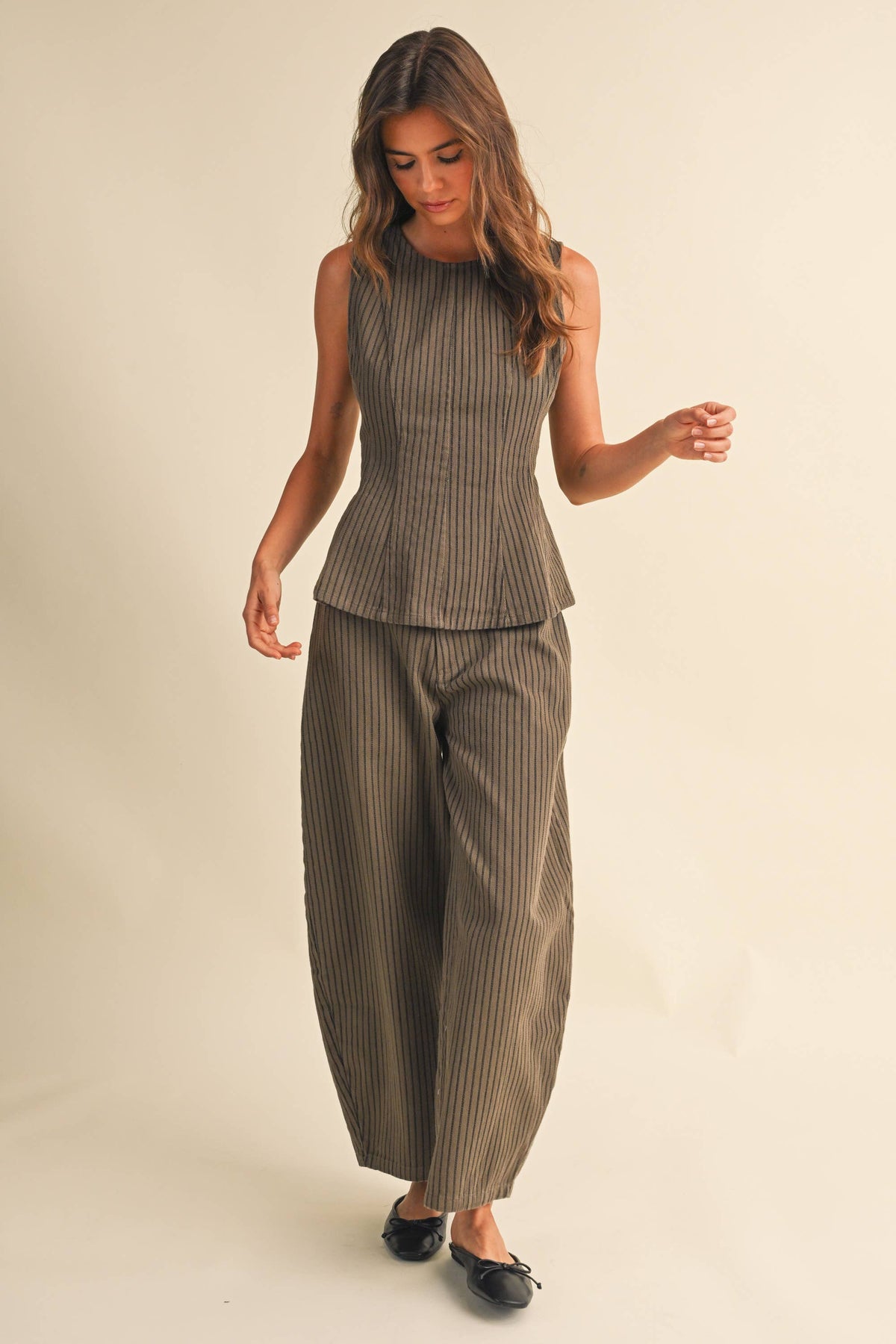 Mocha Striped Barrel Denim