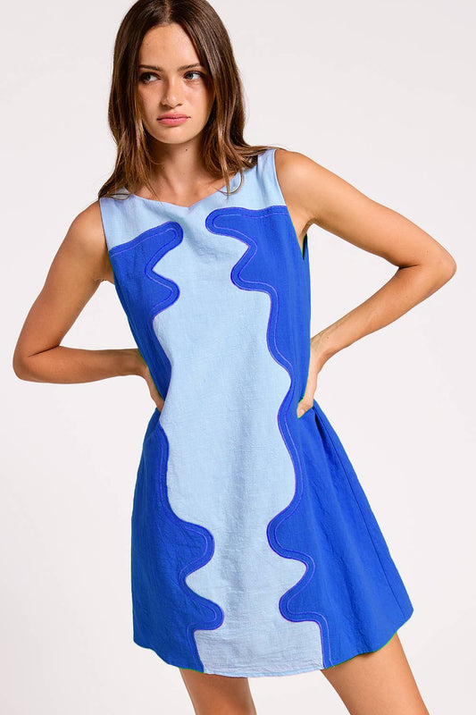 Wavy Pop Shift Dress - Blue