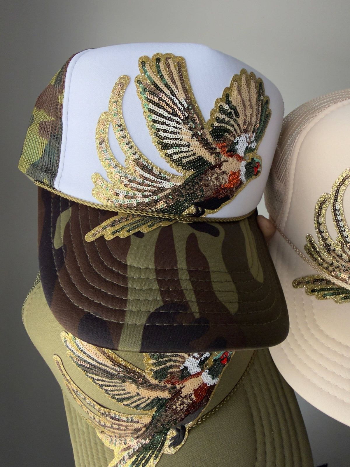 Fly Girl Sequin Pheasant Trucker - 3 Colors