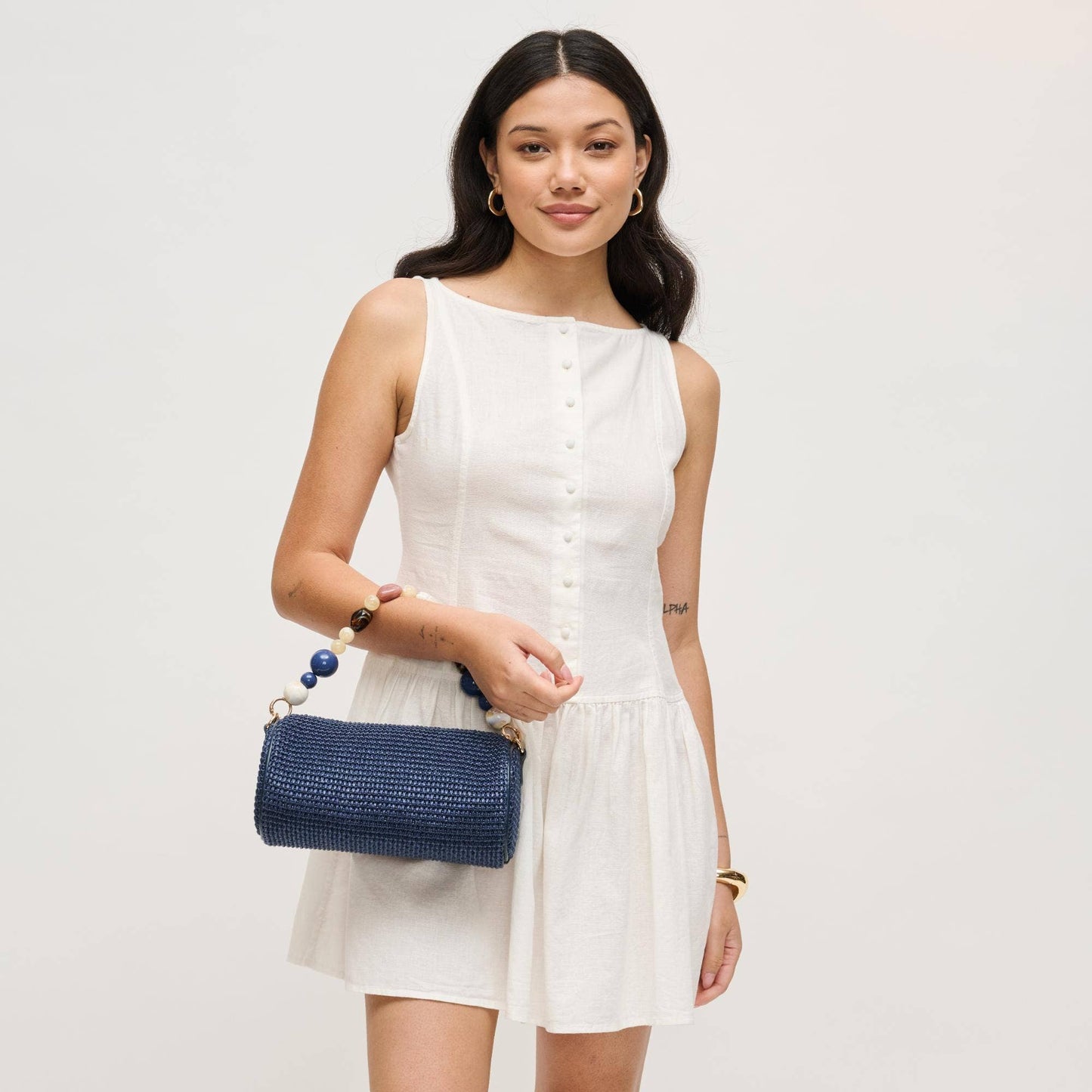 Rachel - Straw Clutch: Navy