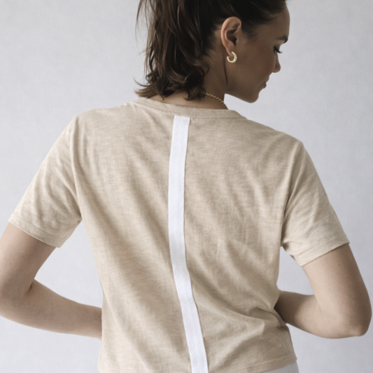 Relaxed Crew in Oyster with White Stripe - Short Sleeve: M