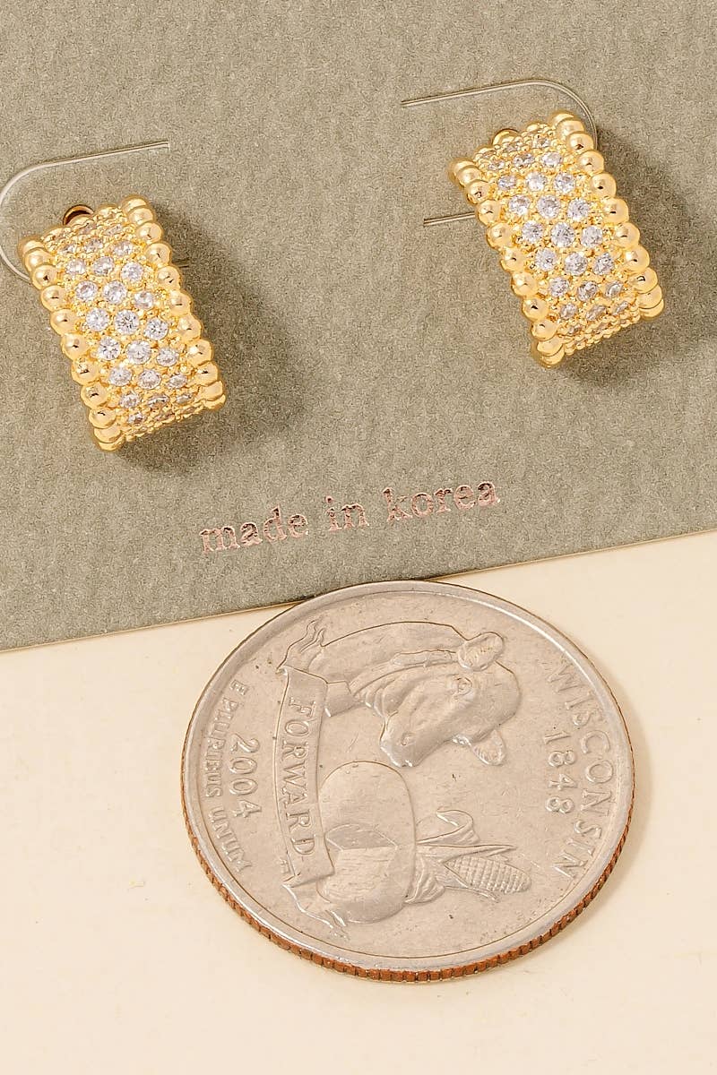 Rhinestone Pave Wide Small Hoop Earrings: G
