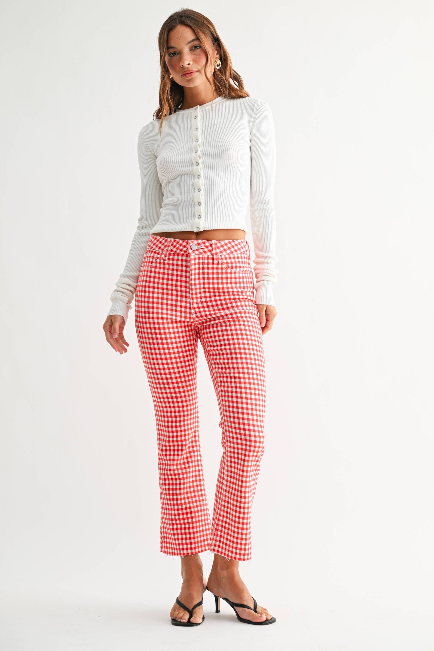 Red Gingam Crop Flare