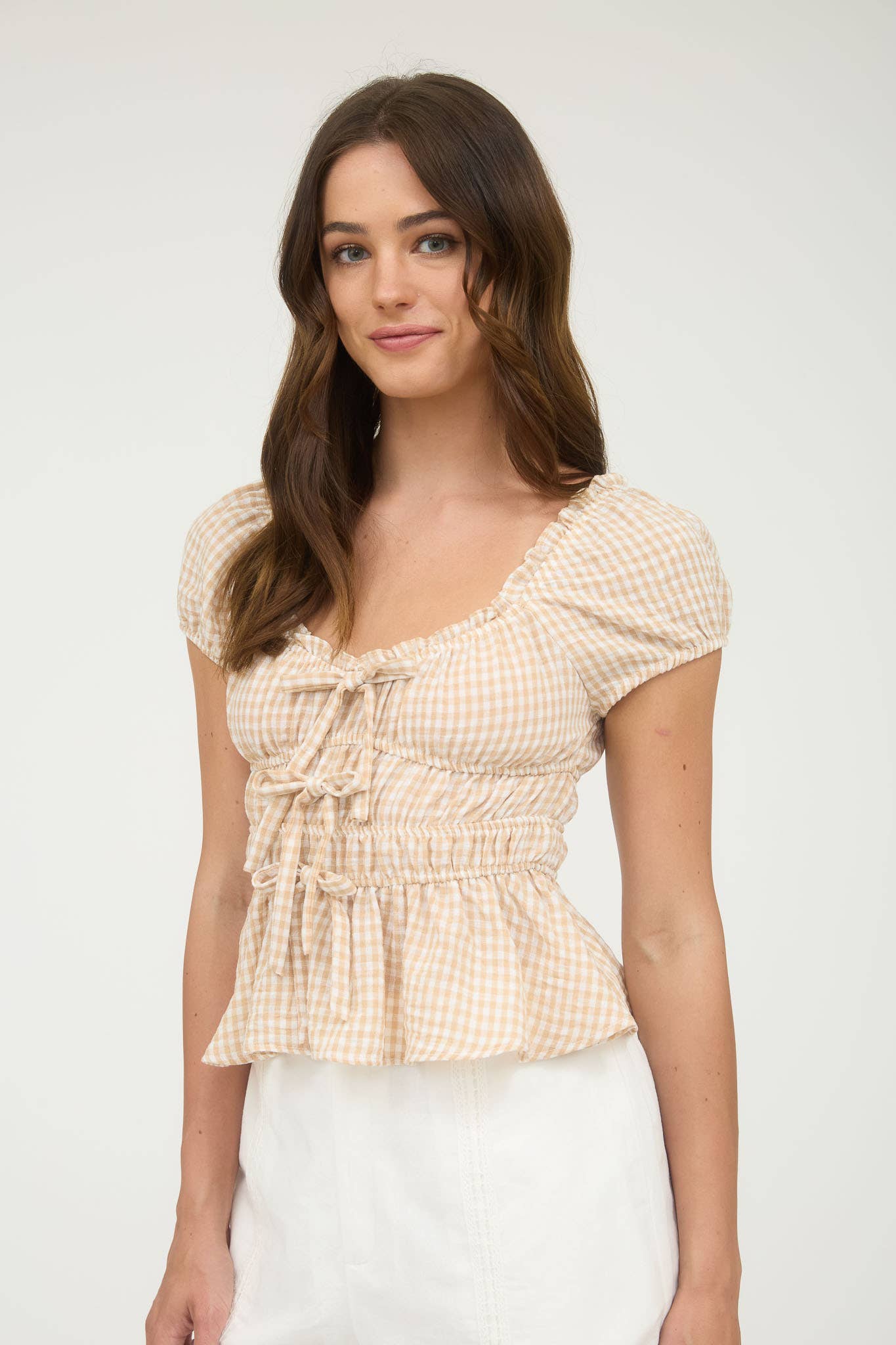 Gingham Shirred Top