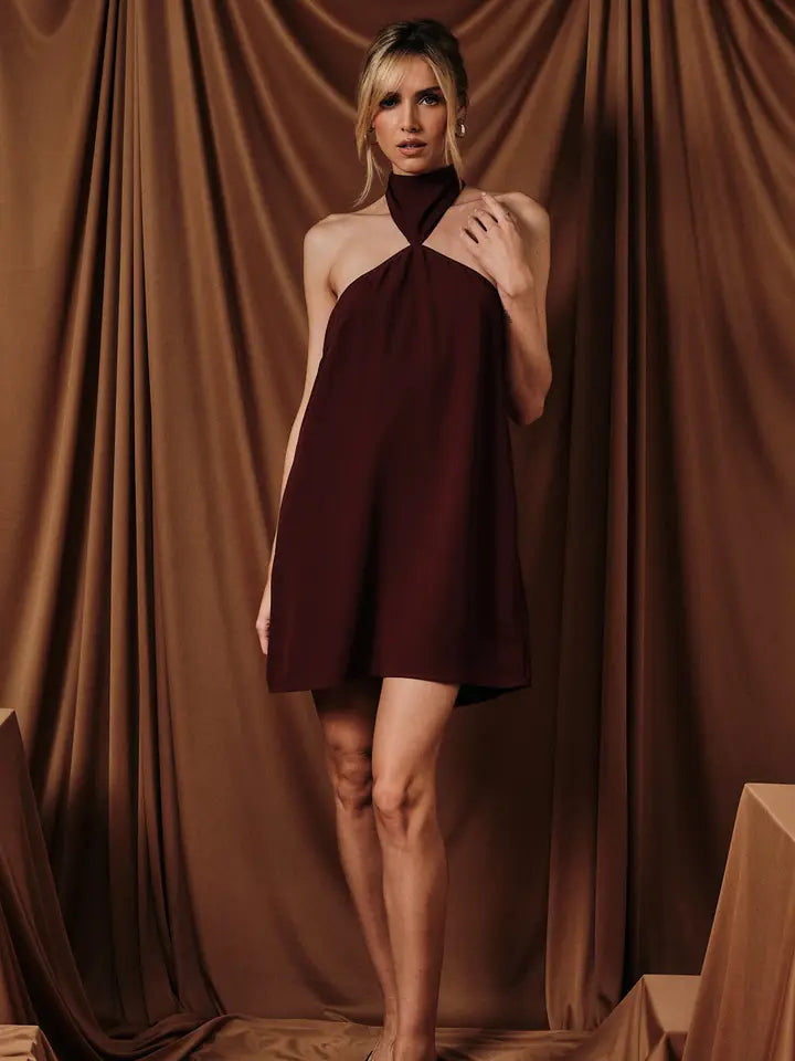 Halter Neck Drapped Mini Dress