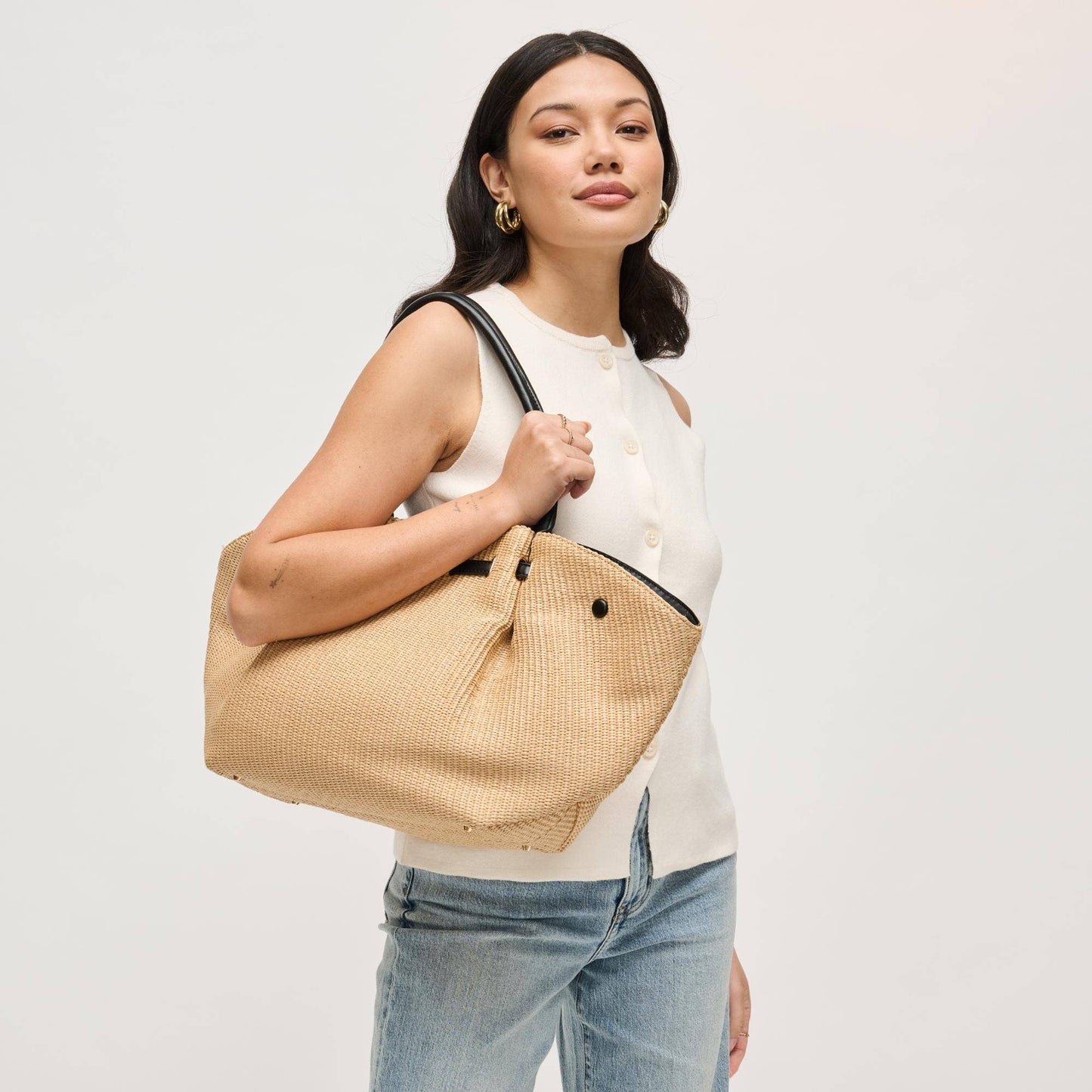 Kaia - Straw Tote: Natural Black