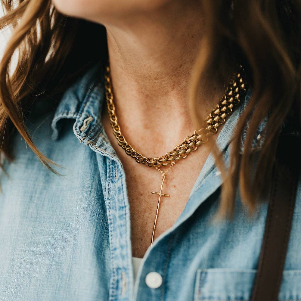 Modern Cross Necklace - WATERPROOF: Gold