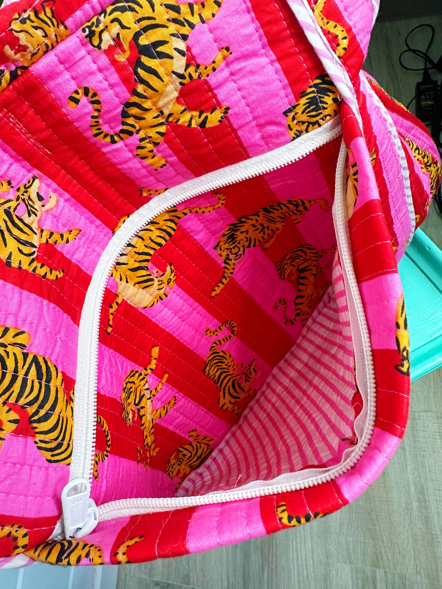Handmade Quilted Tiger Print Duffle | Weekender Travel Bag