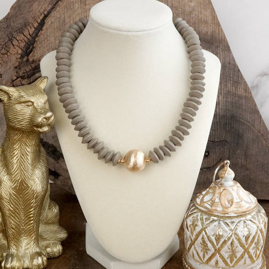 Wood Saucer Beads Short Statement Necklace- Multiple Colors