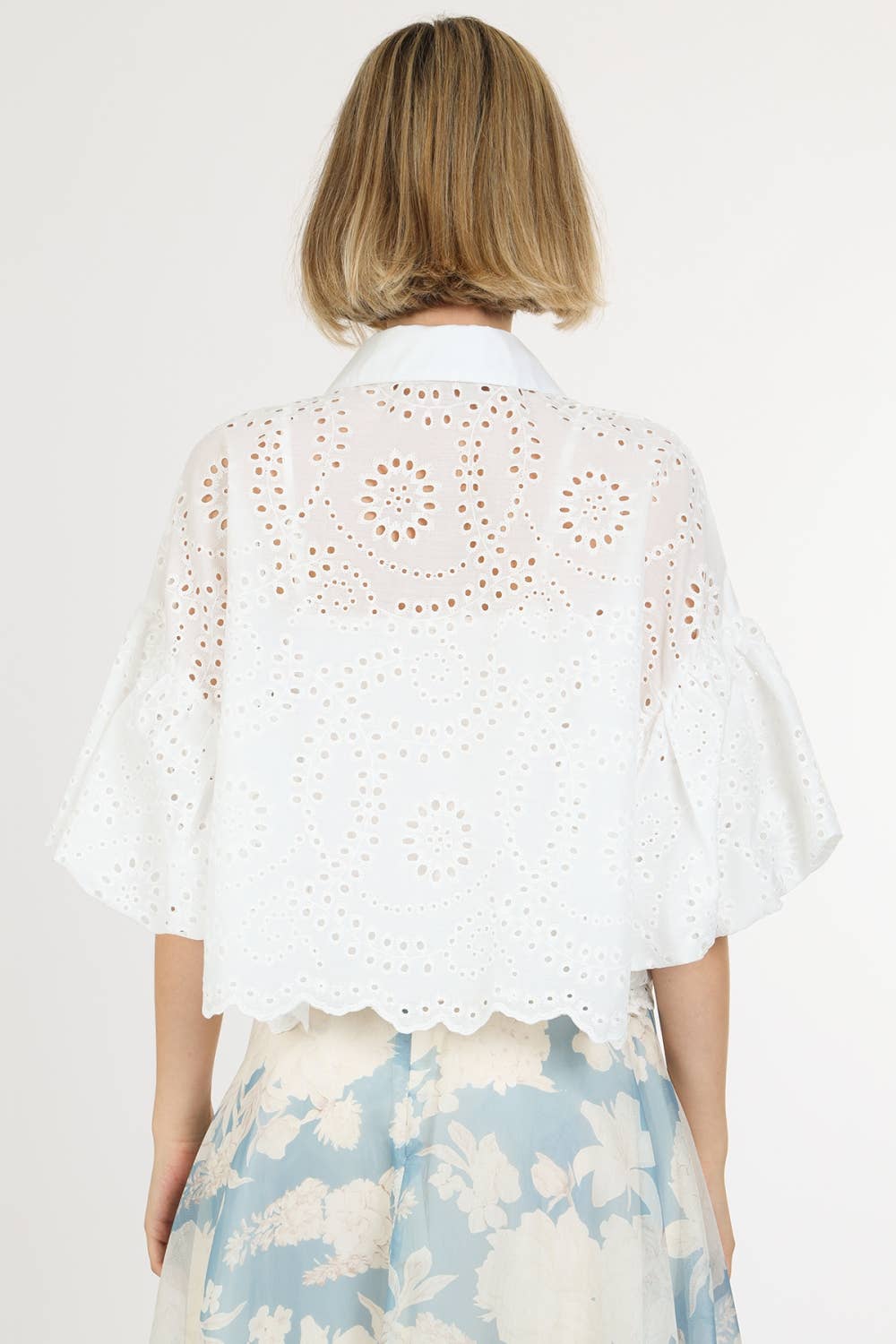 Iridescent Sequined & Embellished Eyelet Blouse