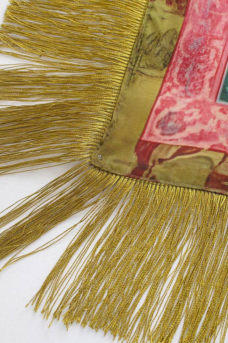 Fringed Crane Print SquarE sCARF