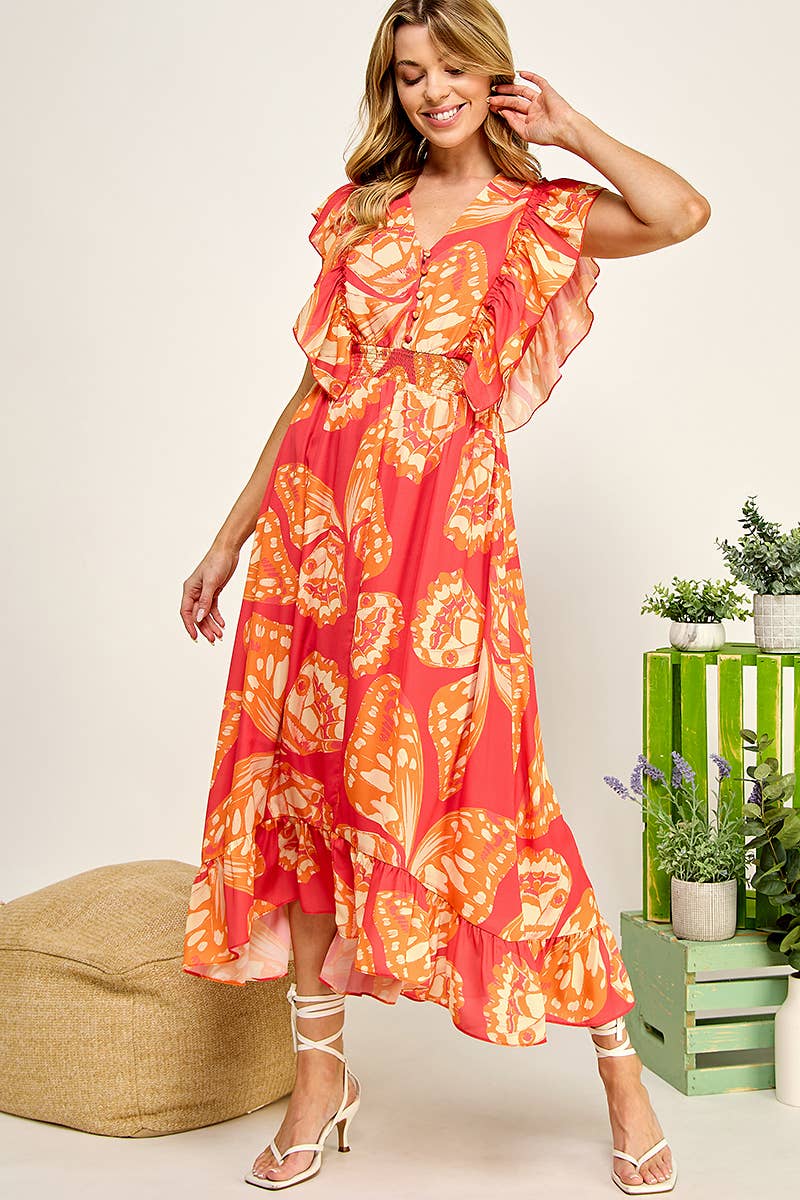 Papillon Ruffle Midi Dress