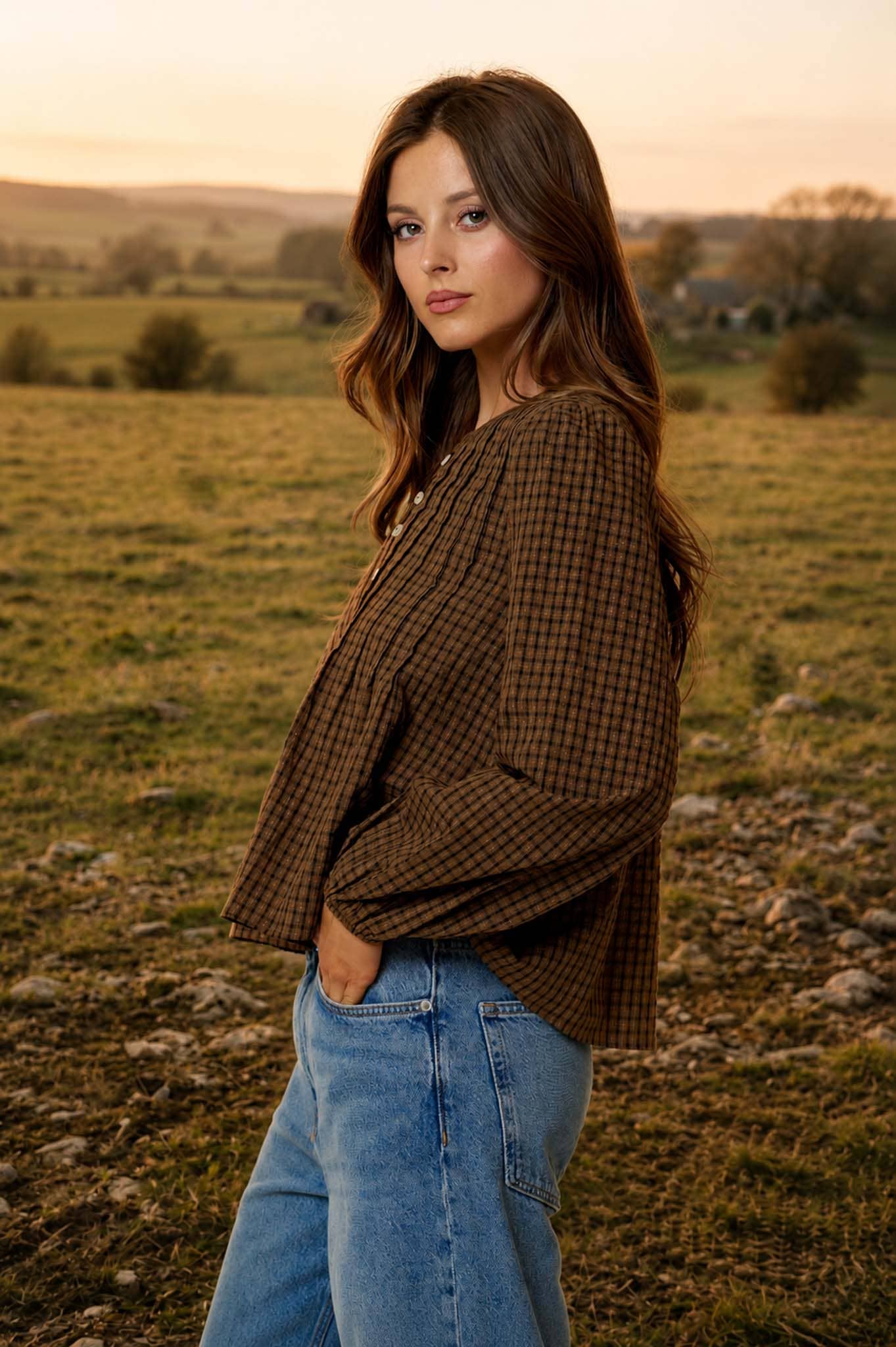 Plaid Pintuck Blouse