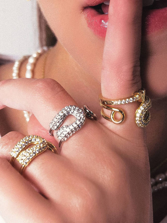 Dante 18K Gold Non-Tarnish Rhinstone Glam Ring