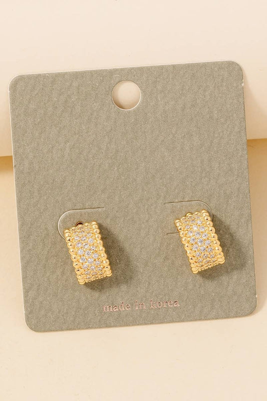 Rhinestone Pave Wide Small Hoop Earrings: G