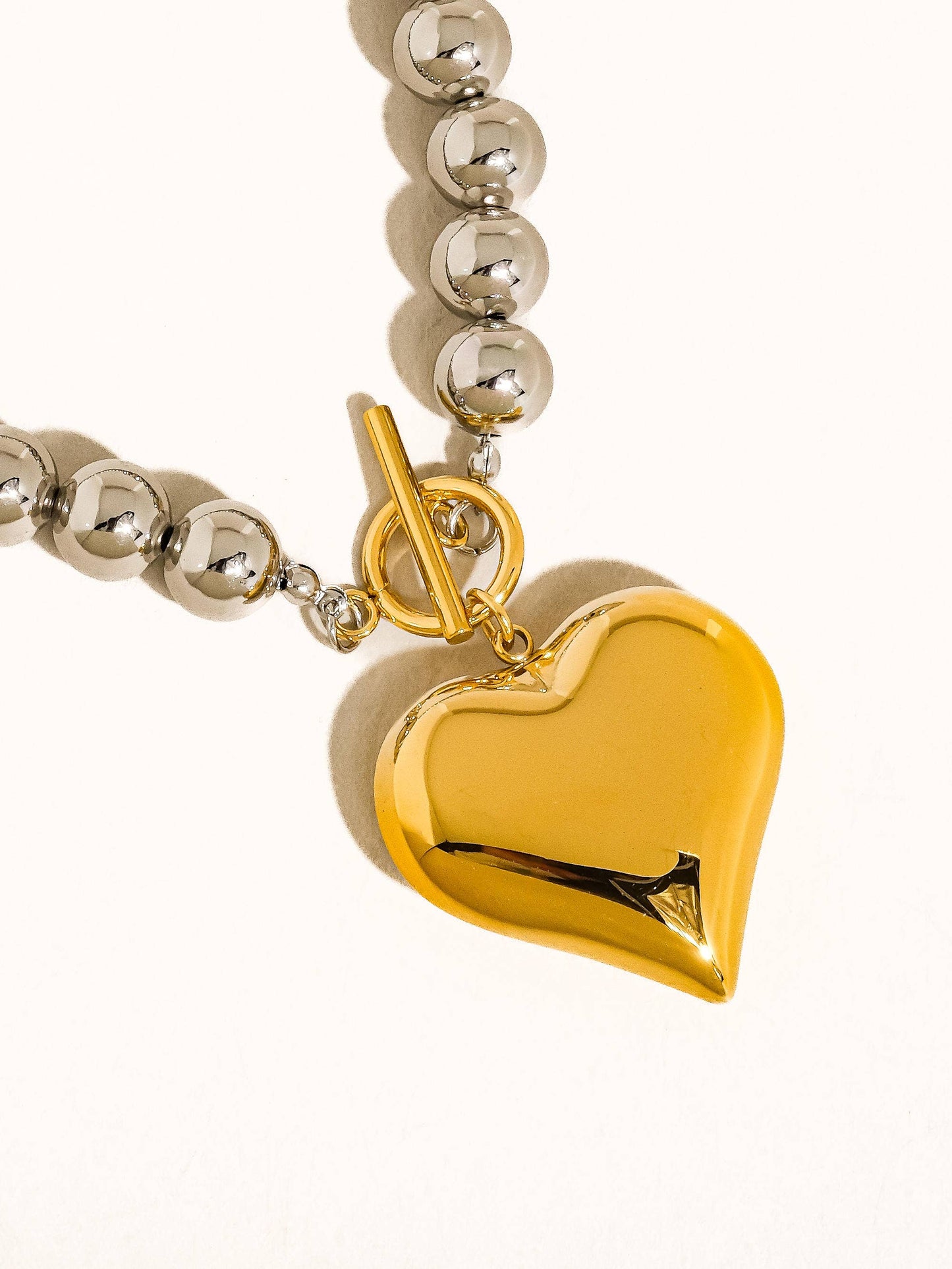 Raissa 18K Gold Non-Tarnish Two Tone Heart Necklace: