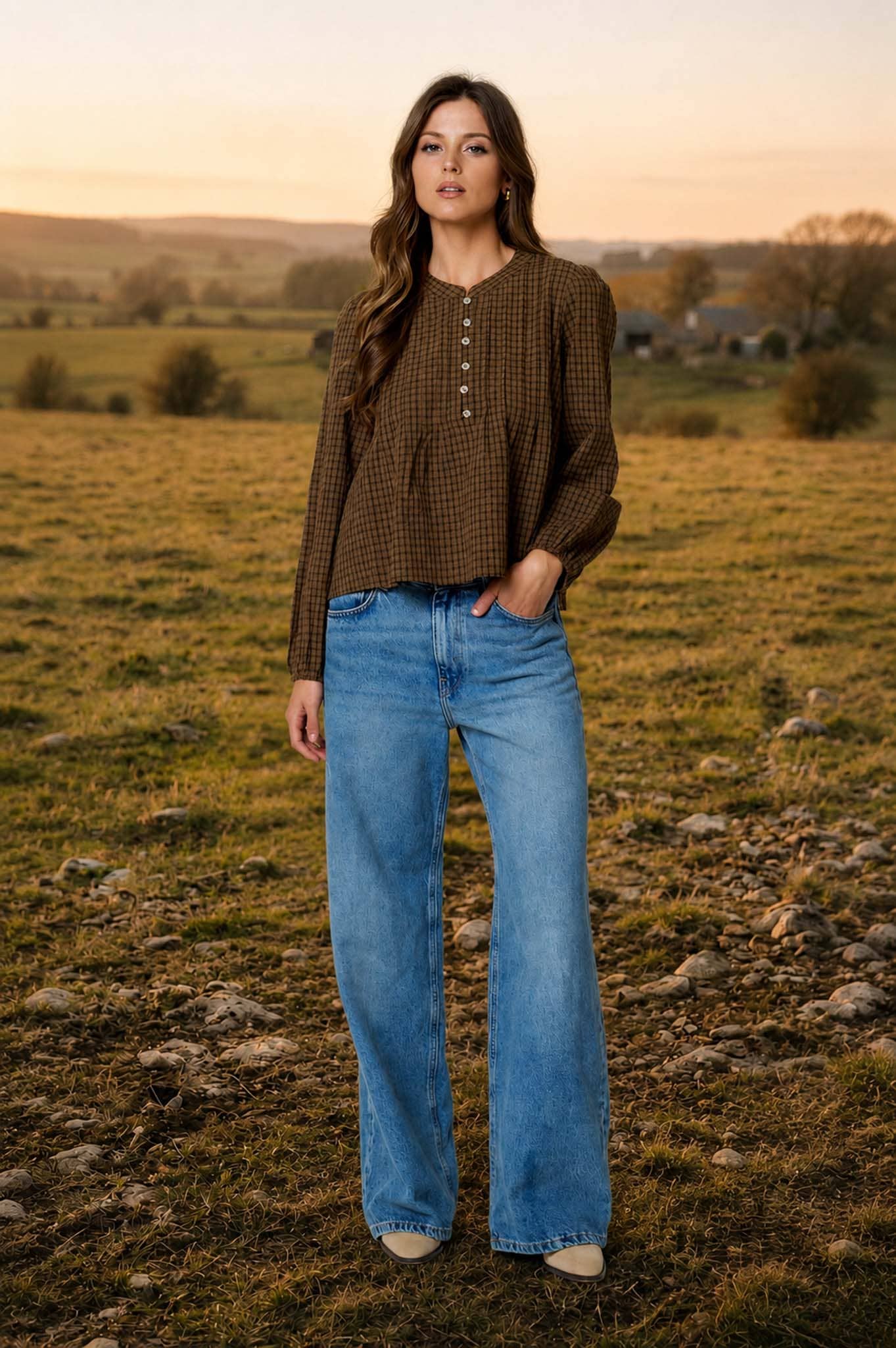 Plaid Pintuck Blouse